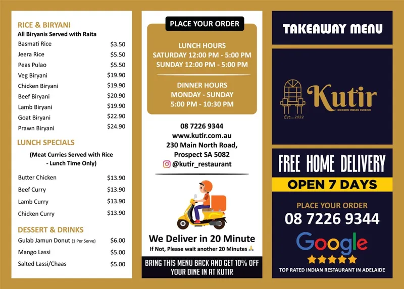 Kutir Indian Restaurant - Best Indian Restaurant in Adelaide