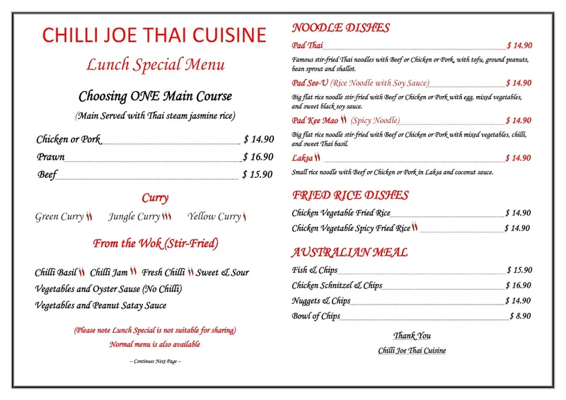 Chilli Joe Thai Cuisine Restaurant