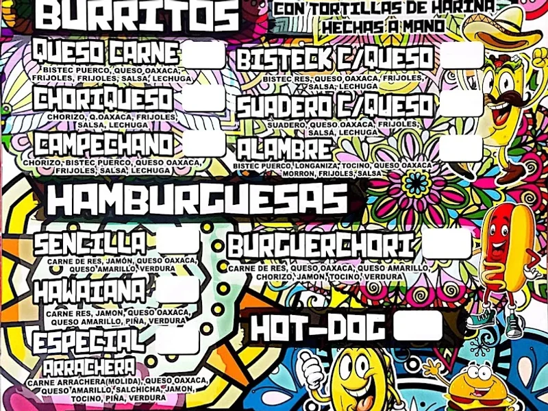 Hamburguesas y burritos A su mecha