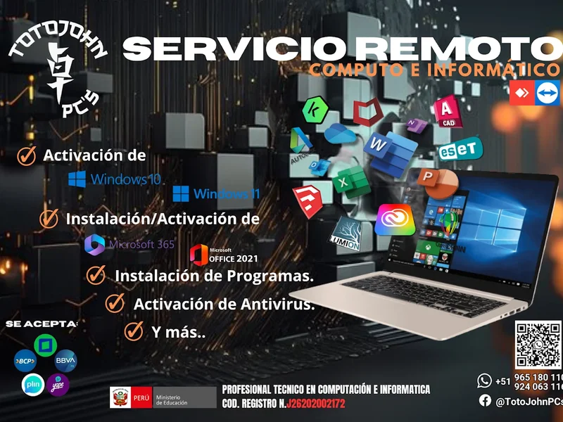 Servicio Técnico de PC's y Laptops - Domicilio & Remoto / TotoJohn PC's Service