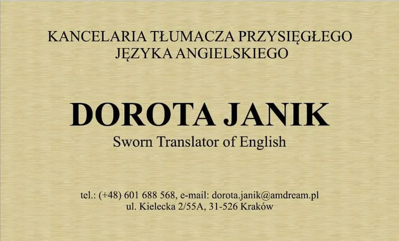 Dorota Janik - Tłumacz Przysięgły Języka Angielskiego