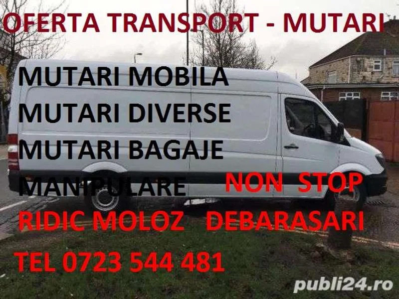Transport marfa - Mutari Mobila - Bagaje - Diverse Obiecte Debarasare mobila Ridic moloz