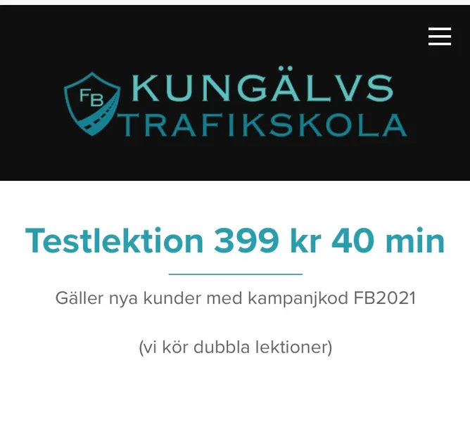 Kungälvs Trafikskola testlektion 495kr 70 min. Erbjudande 10 lektioner 3700kr