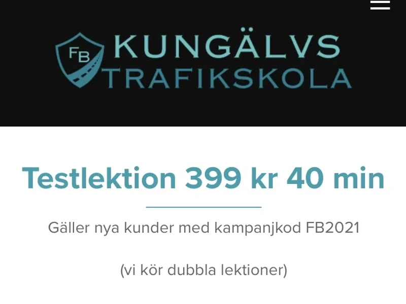 Kungälvs Trafikskola testlektion 495kr 70 min. Erbjudande 10 lektioner 3700kr