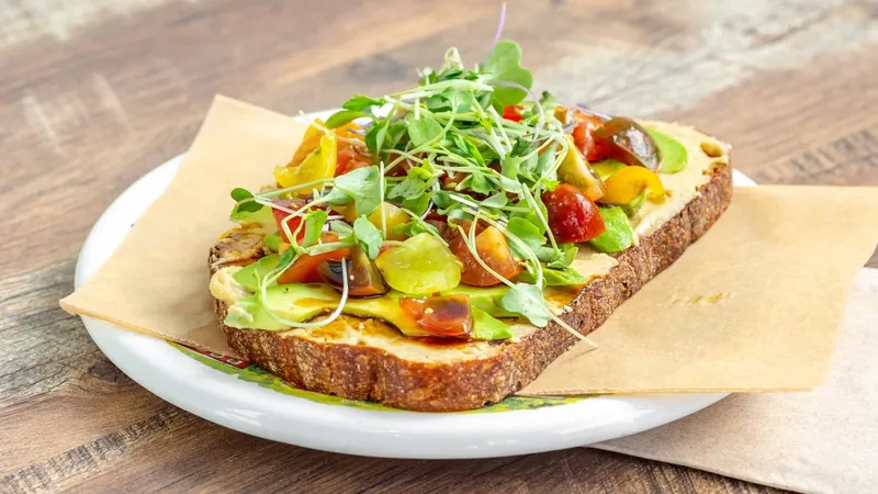 avocado toast Basil & Cheese Cafe in Downtown Los Angeles