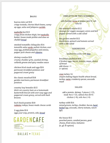 BYOB Restaurants Garden Cafe