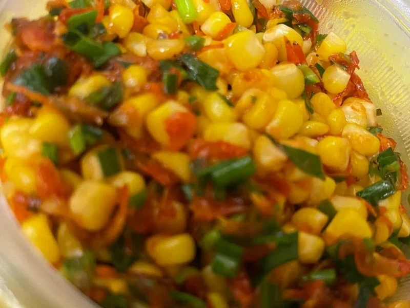 Bắp xào trứng muối khô mực Hà