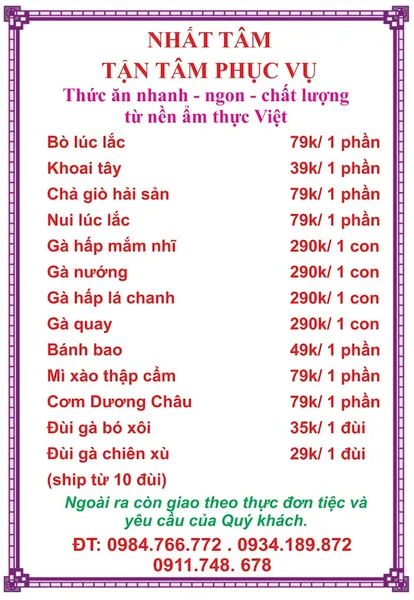 ĐẶT NẤU TIỆC TẠI NHÀ NHẤT TÂM