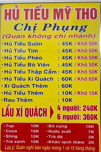 Quán Hủ tíu Mỹ Tho Chị Phụng