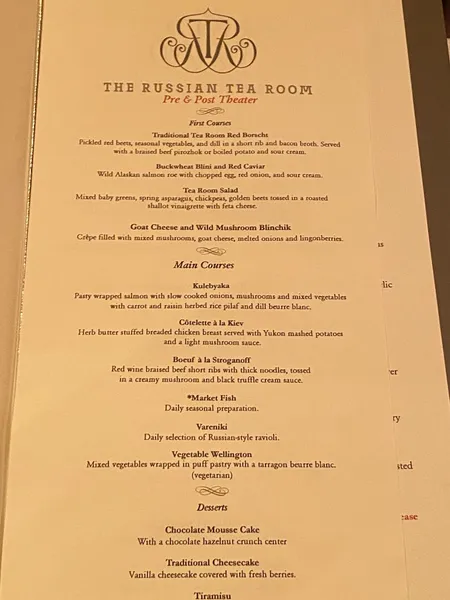 Menu The Russian Tea Room