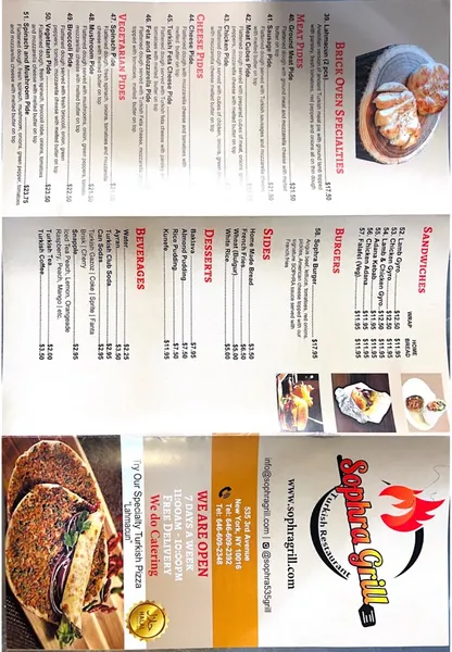 Menu Sophra Grill