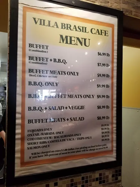 Menu Villa Brazil Café Grill