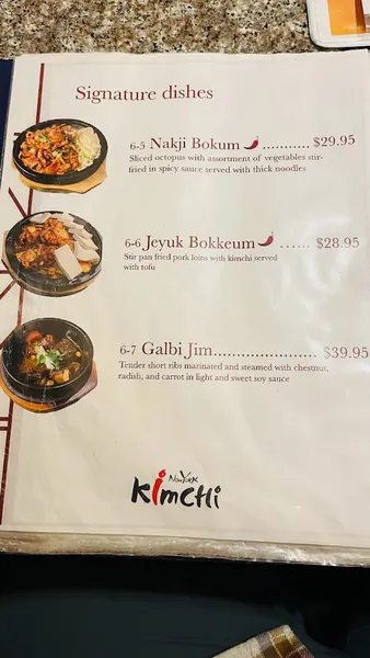 Menu New York Kimchi