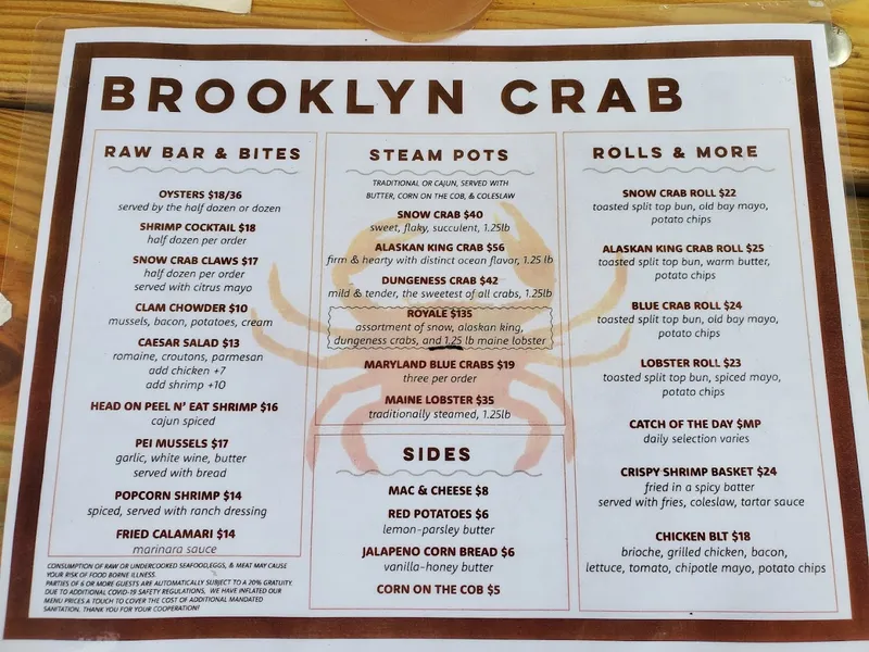 Menu Brooklyn Crab