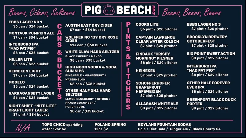 Menu Pig Beach BBQ Queens
