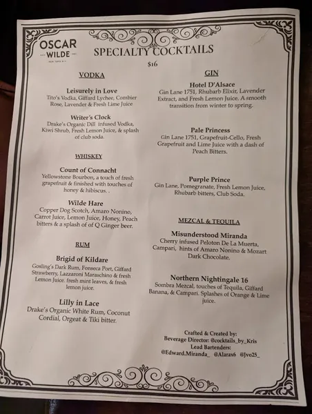 Menu Oscar Wilde