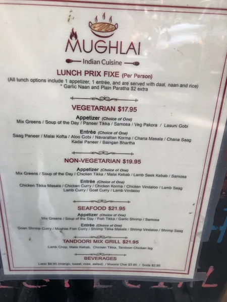 Menu Mughlai Indian Cuisine