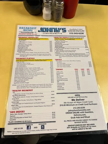 Menu Johny's Luncheonette