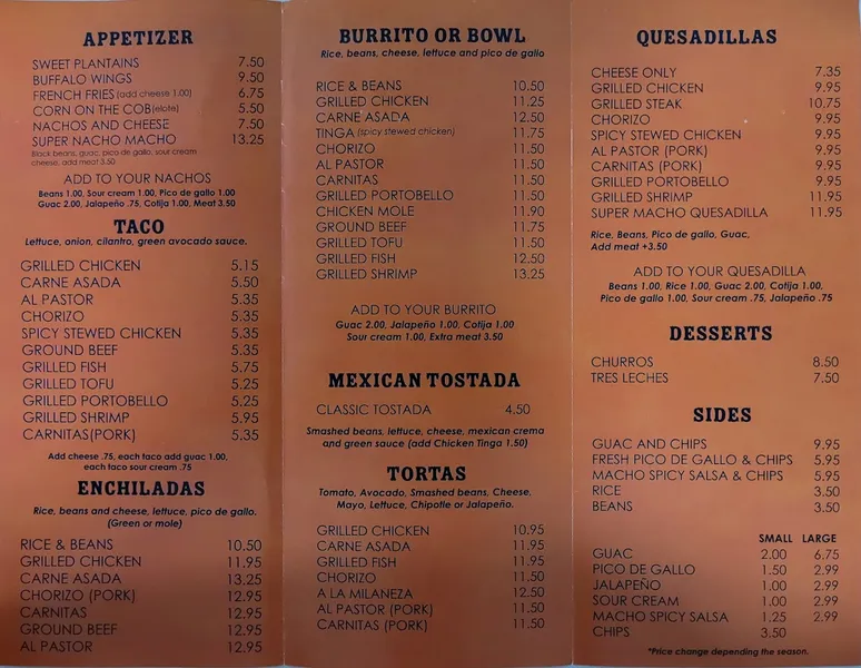 Menu Nacho Macho Taco