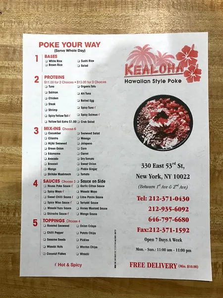 Menu Kealoha Sushi & Poke Bowl