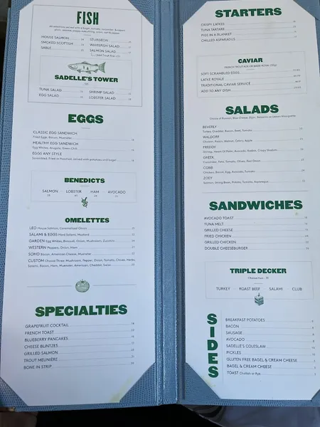 Menu Sadelle's