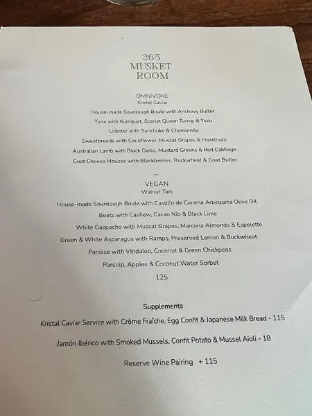 Menu The Musket Room