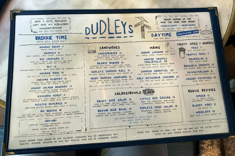 Menu Dudley's