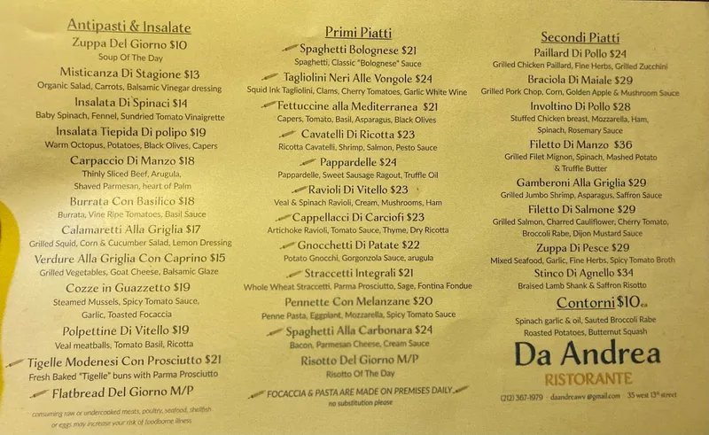 Menu Da Andrea