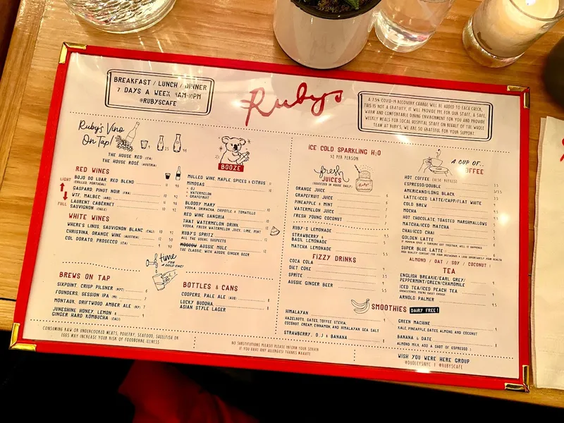 Menu Ruby's Cafe - Murray Hill