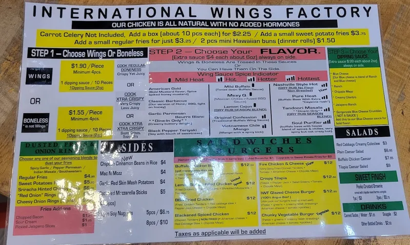 Menu International Wings Factory