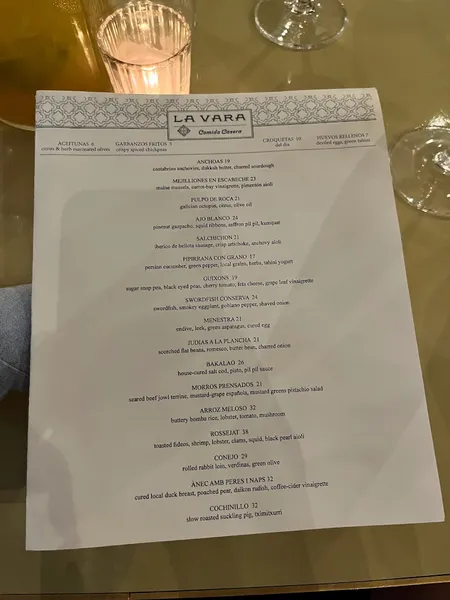 Menu La Vara