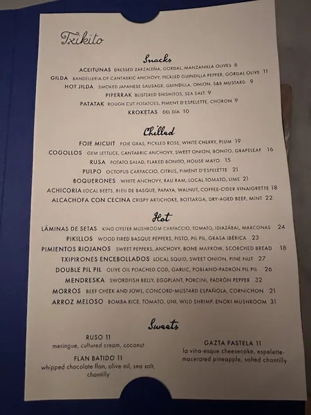 Menu Txikito