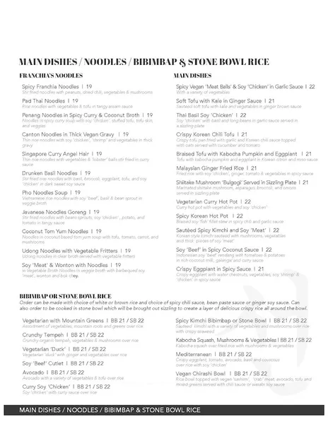 Menu Franchia Vegan Café