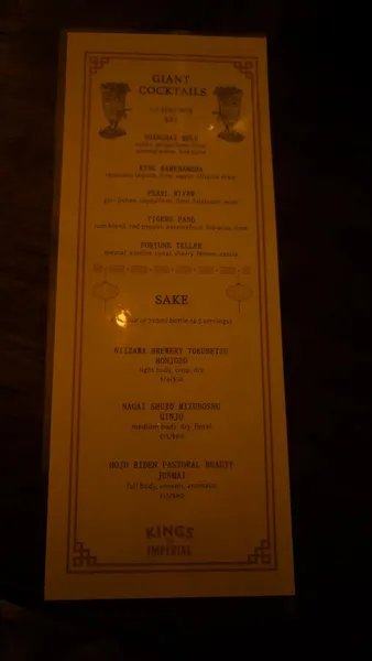 Menu Kings Co Imperial LES