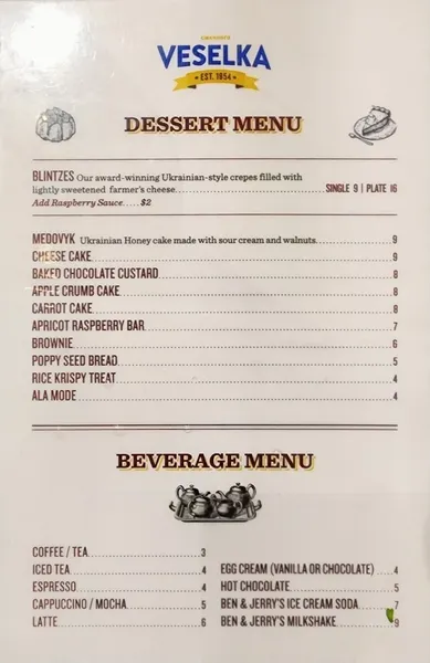 Menu Veselka