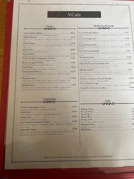 Menu VCafé