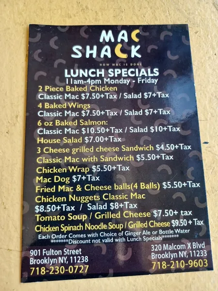 Menu Mac Shack NY