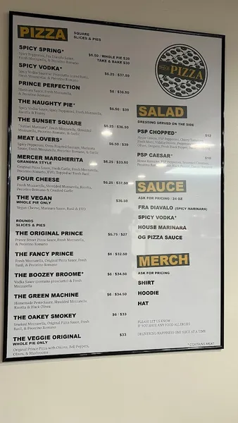 Menu Prince Street Pizza