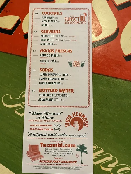 Menu Tacombi