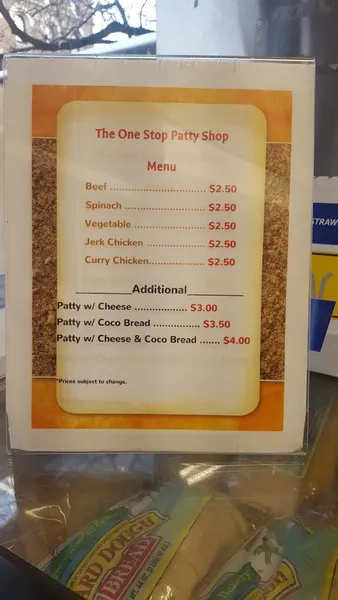 Menu One Stop Patty Shop