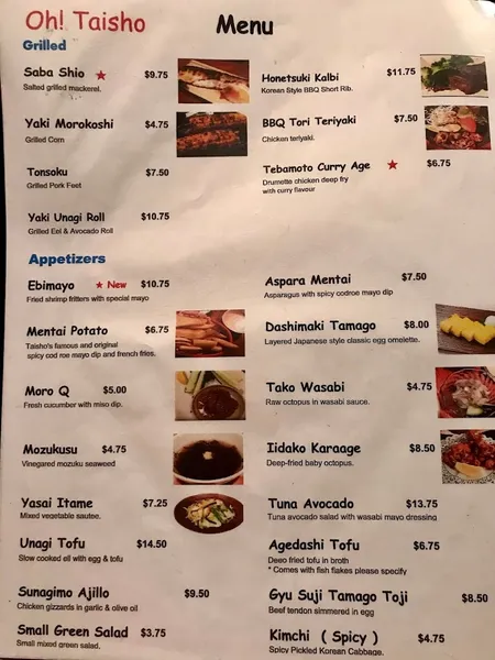 Menu Yakitori Taisho