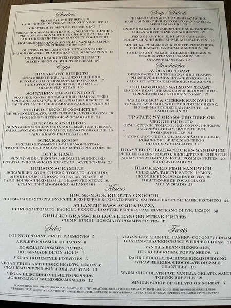 Menu Hudson Clearwater