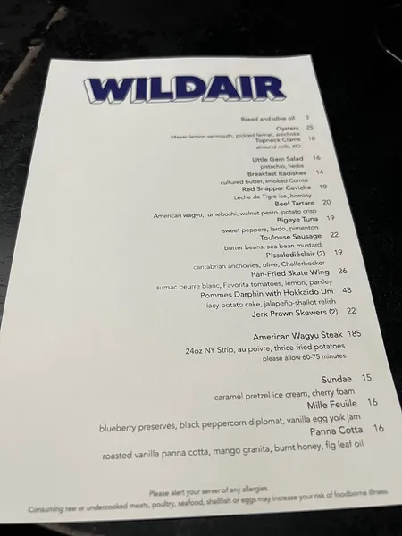 Menu Wildair