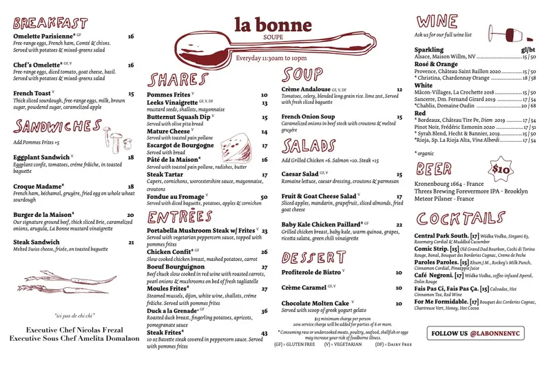 Menu La Bonne Soupe