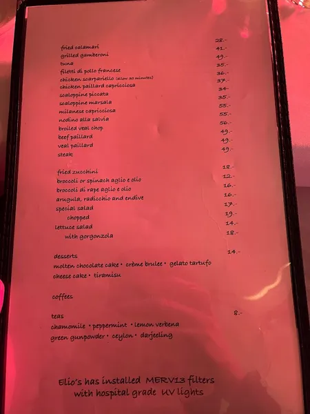 Menu Elio's