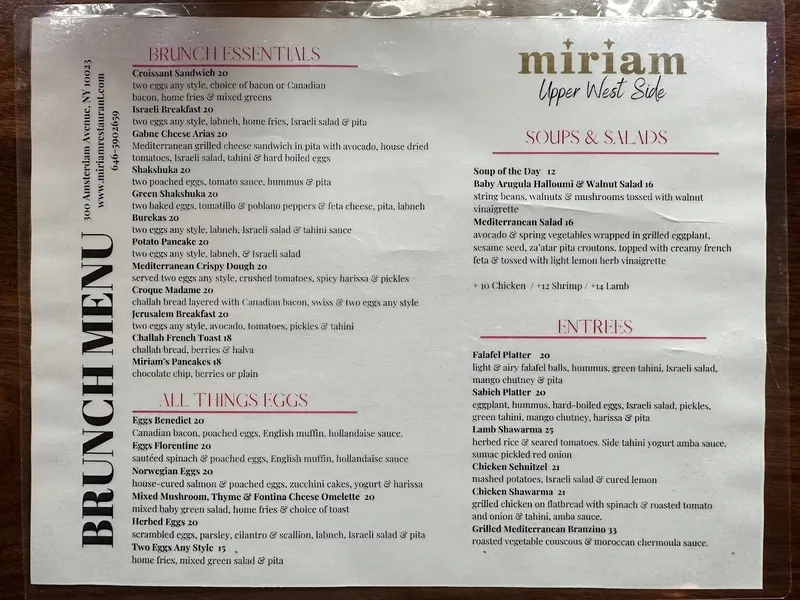 Menu Miriam