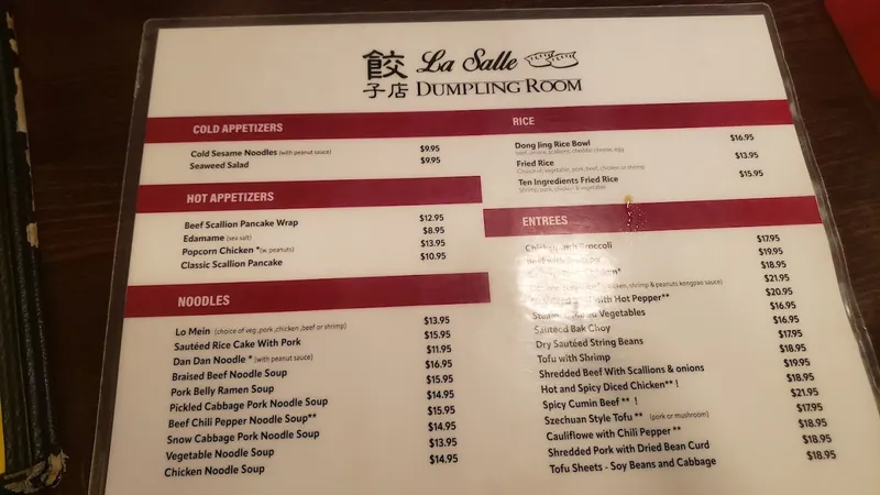 Menu La Salle Dumpling Room