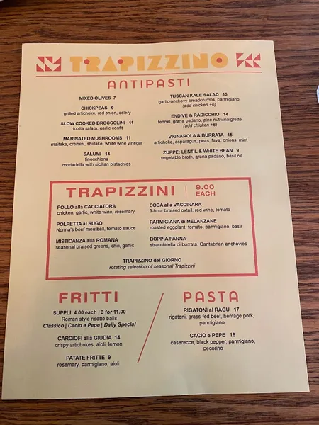 Menu Trapizzino