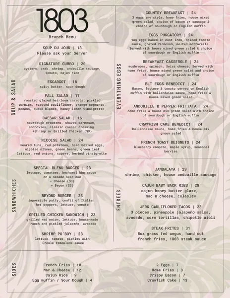 Menu 1803 NYC