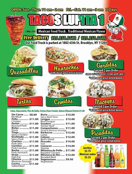 Menu Tacos Lupita